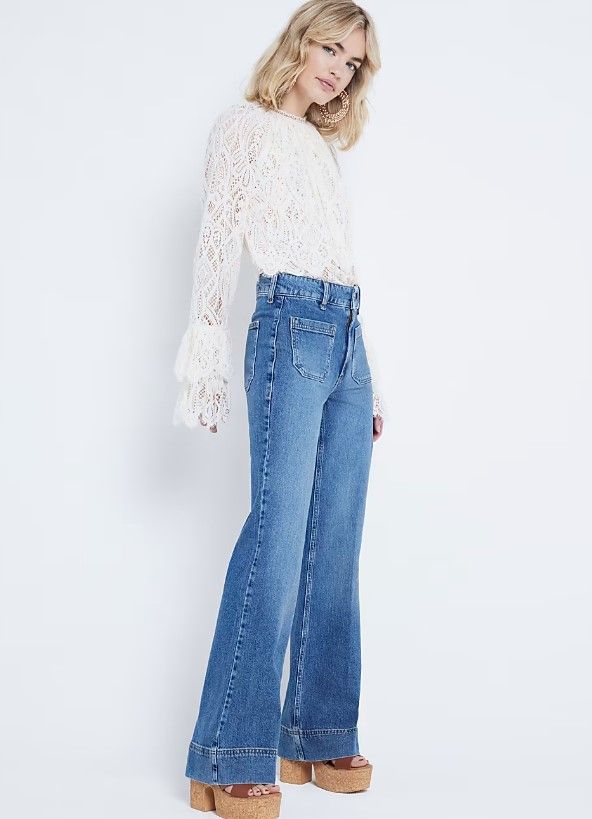 River Island Blue High waisted pocket wide leg jeans