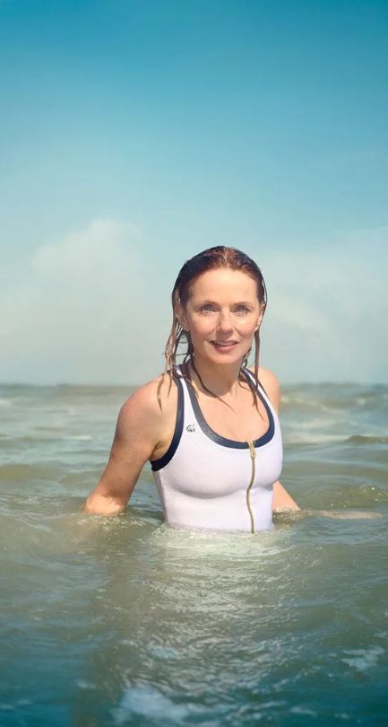 Geri Halliwell-Horner in a white swimsuit in the sea