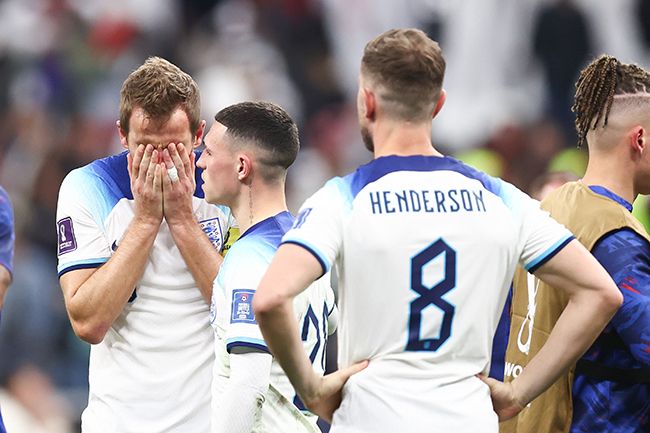 England football players looking disappointed after losing