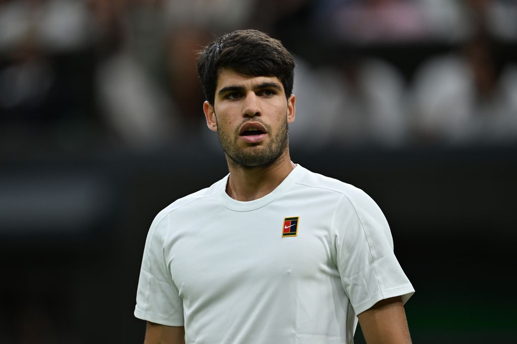 Carlos Alcaraz at his fourth round match against Andrey Rublev on day seven of Wimbledon
