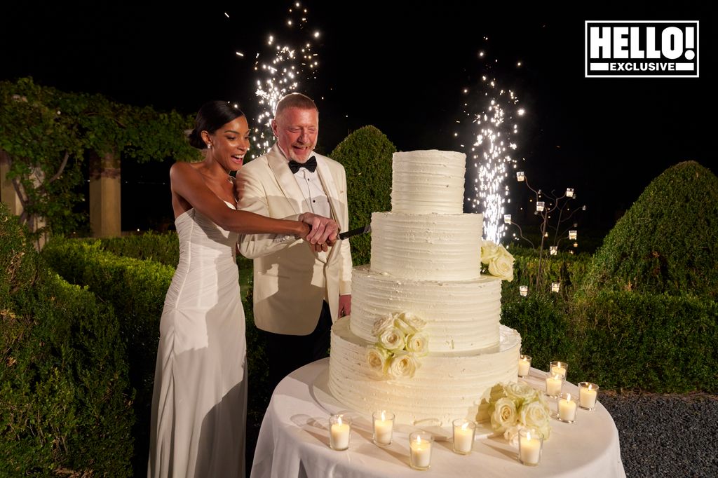 Boris Becker and his wife Lilian cutting their wedding cake