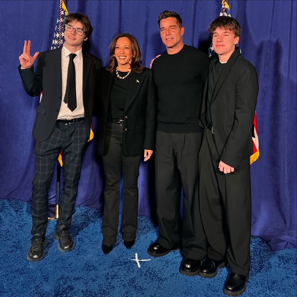 Kamala Harris interacts with Ricky Martin and his twin sons Valentino and Matteo at a rally in Philadelphia, photos shared on Instagram