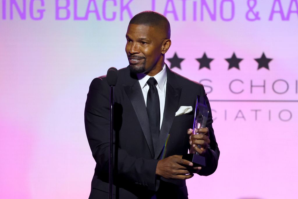 Jamie Foxx speaks onstage during The Critics Choice Association's Celebration Of Cinema & Television: Honoring Black, Latino And AAPI Achievements at Fairmont Century Plaza on December 04, 2023 in Los Angeles, California