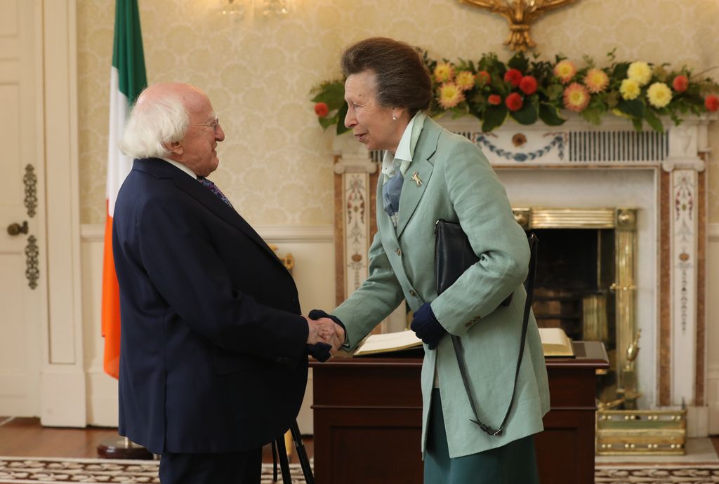 Princess Anne shaking hands with President of Ireland Michael D Higgins