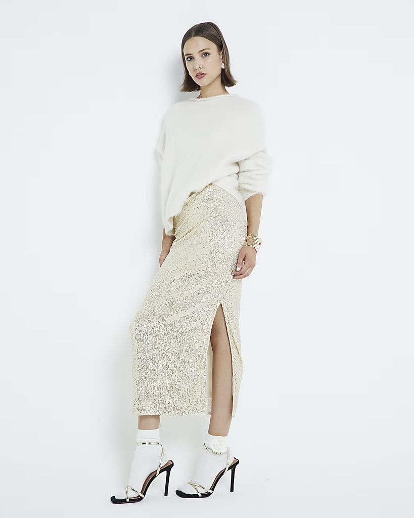 River Island Gold Sequin Skirt