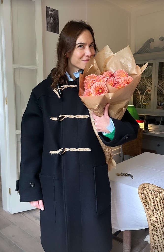 Alexa chung in blue duffle coat