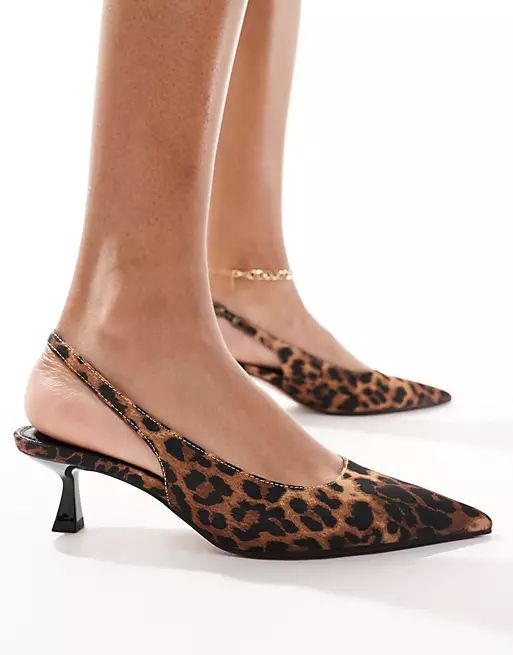 ASOS Wide Fit Leopard Print Slingback Kitten Heeled Shoe