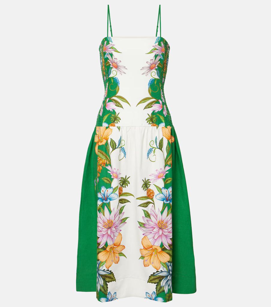 Sweet Bloom Linen-Blend Midi Dress