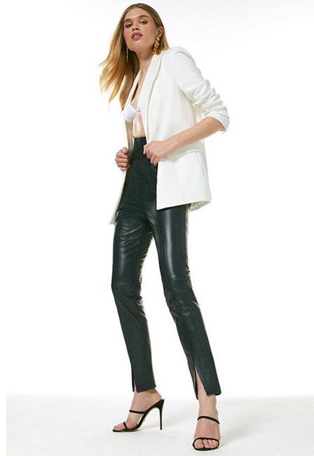 split front leather trousers