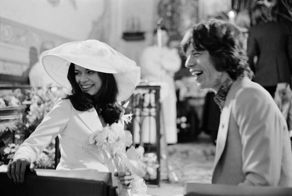 Mick and Bianca Jagger at their wedding at the Church of St. Anne, St Tropez, 12th May 1971.
