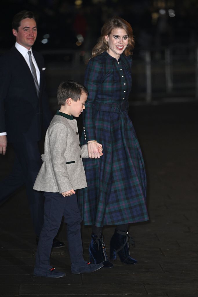 Edoardo Mapelli Mozzi, Christopher Woolf and Princess Beatrice arriving for the Royal Carols - Together At Christmas service at Westminster Abbey in London