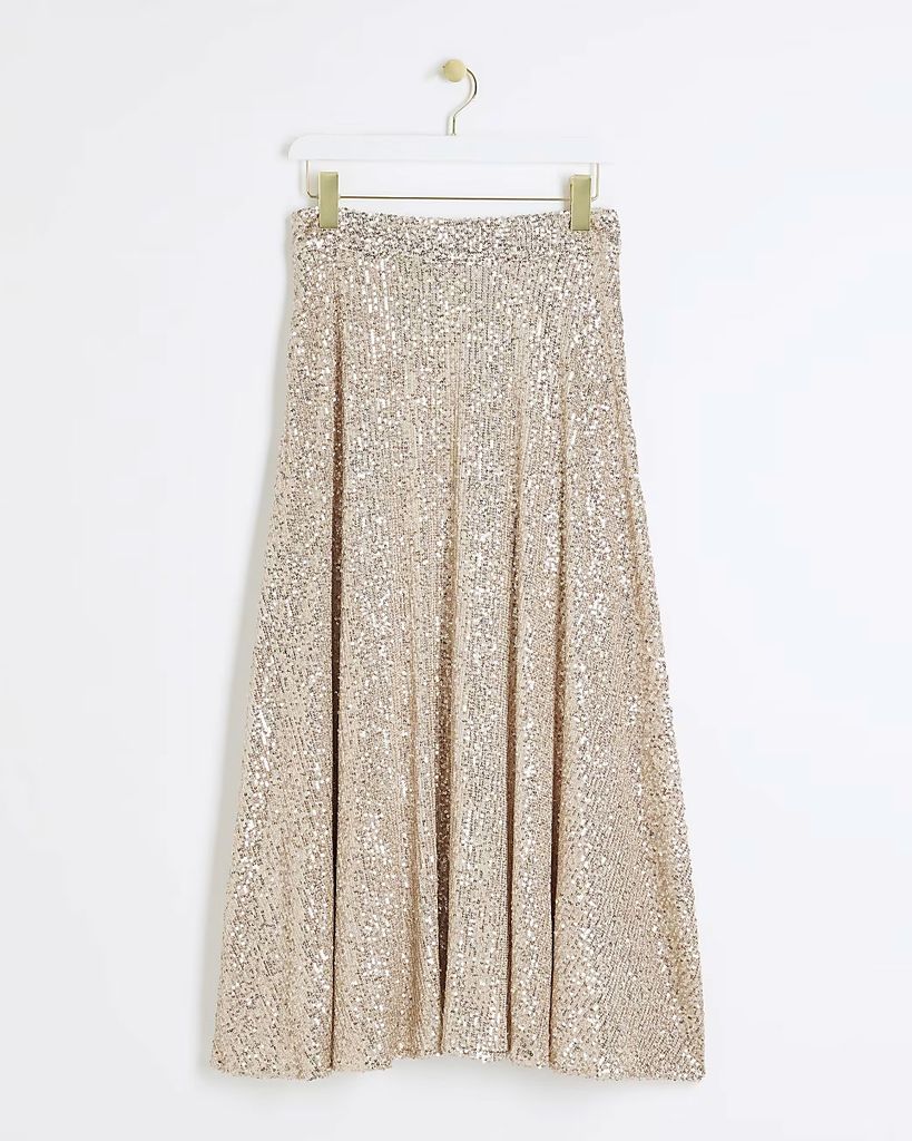 River Island Gold Sequin Midi Skirt