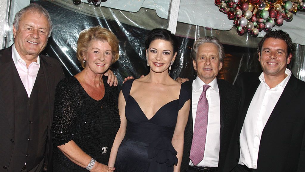 Michael Douglas with Catherine Zeta-Jones and his in-laws Patricia and David Jones. 