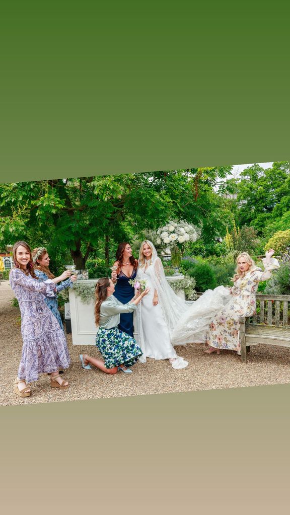 Bride and women in floral dresses 