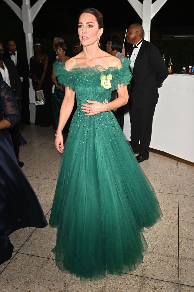 Catherine, Duchess of Cambridge and Prince William, Duke of Cambridge attend a dinner hosted by the Governor General of Jamaica at King's House on March 23, 2022 in Kingston, Jamaica