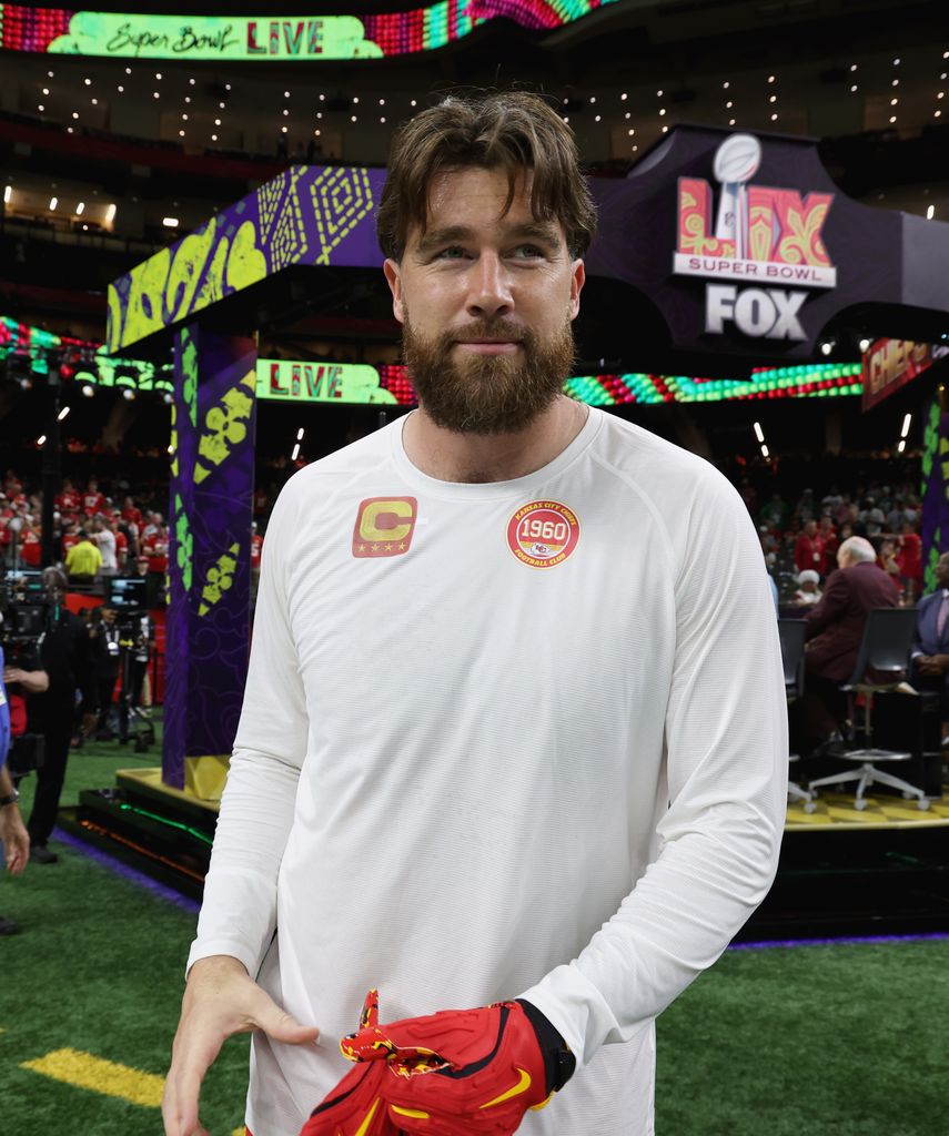 photo of travis kelce on the field at super bowl 2025