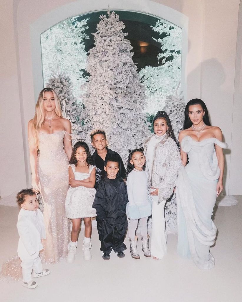 Khloe and Kim pictured with their kids