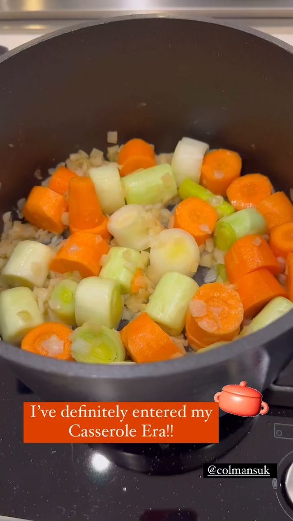 Instagram Story of a pot of vegetables bubbling in a casserole