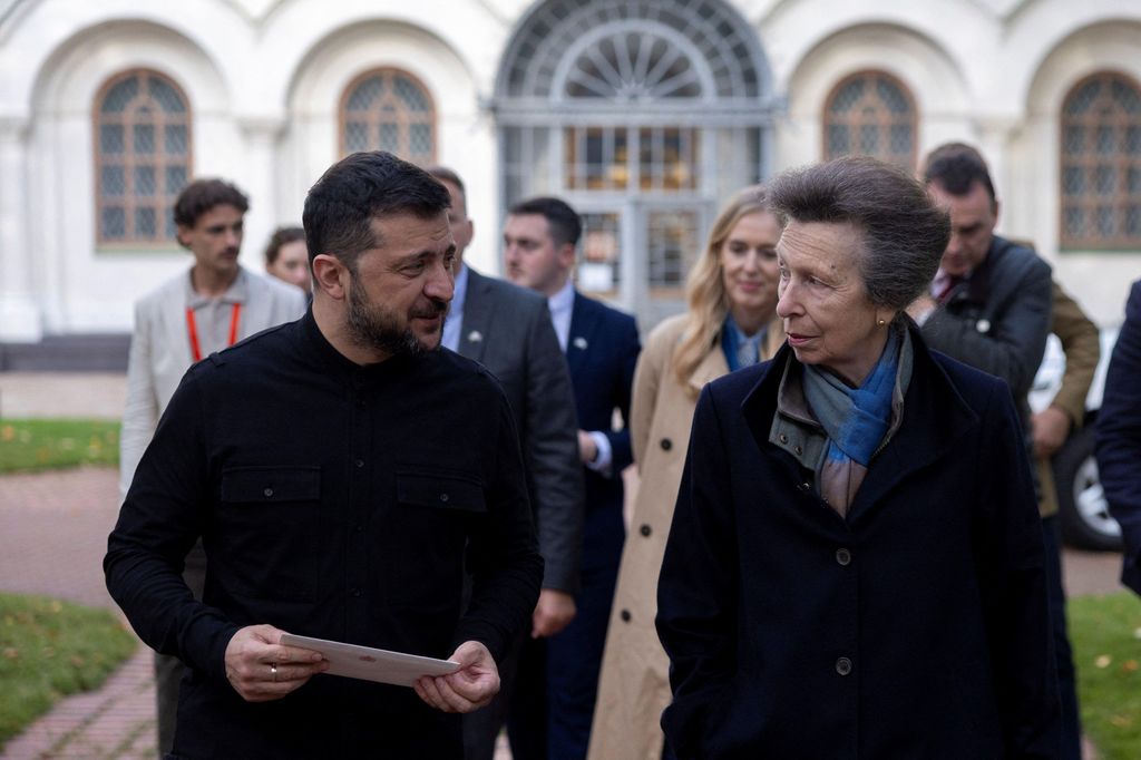 The Princess Royal walks with President Volodymyr Zelensky