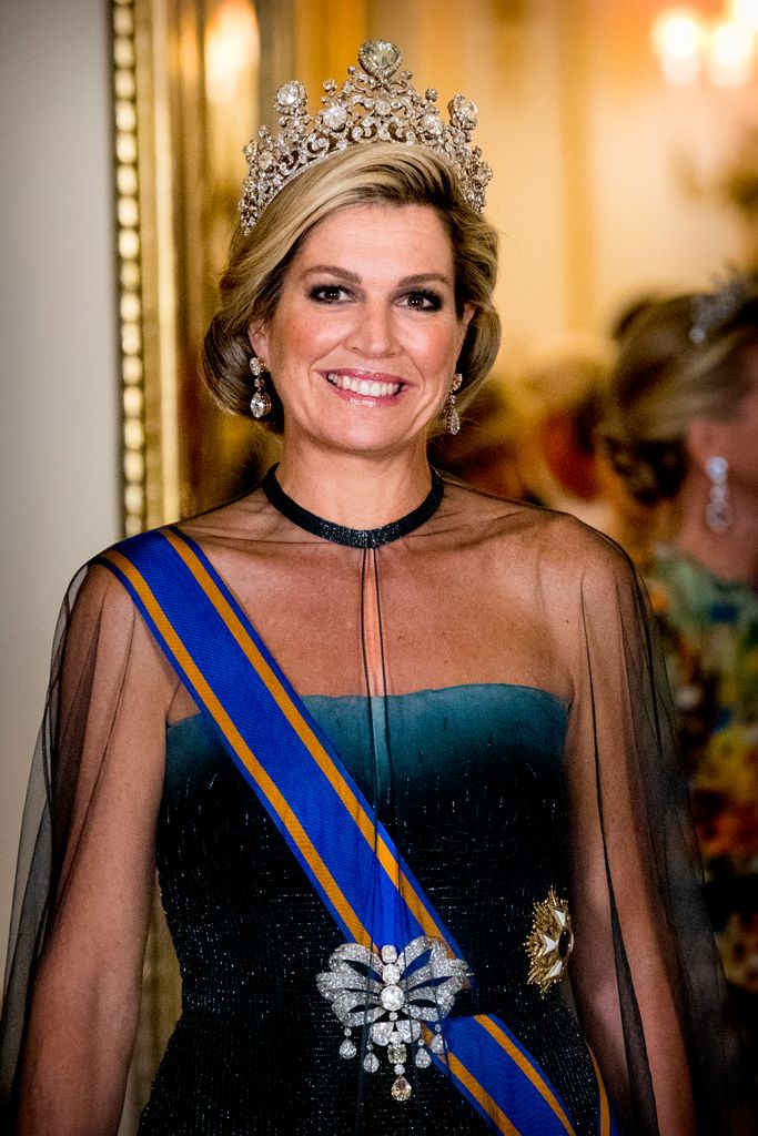 Queen Maxima wearing tiara and sash