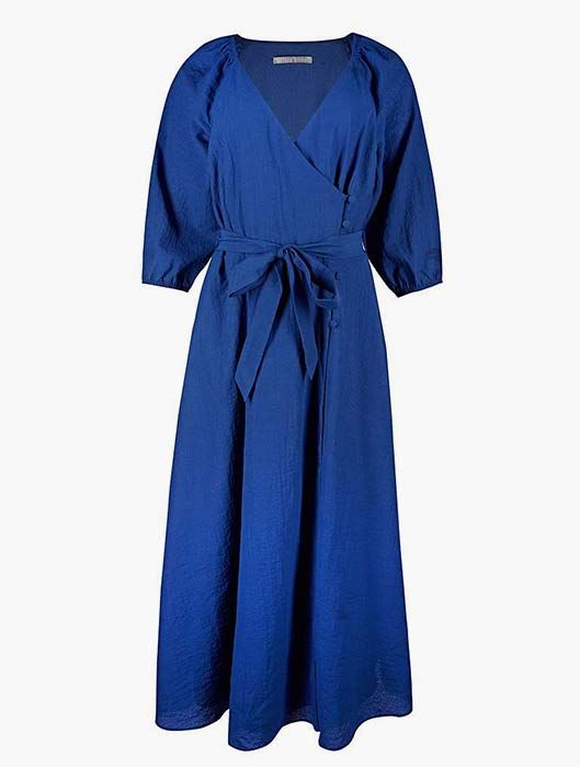 oliver bonas blue wrap dress bow