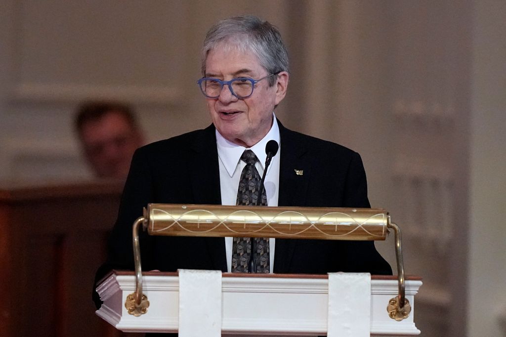 James "Chip" Carter speaks at a tribute service for his mother former first lady Rosalynn Carter at Glenn Memorial United Methodist Church at Emory University on November 28, 2023 in Atlanta, Georgia. 