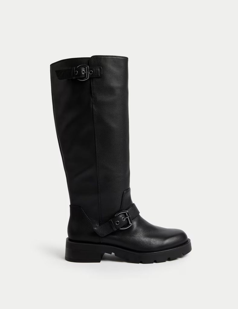 M&S Wide Fit Leather Biker Boots