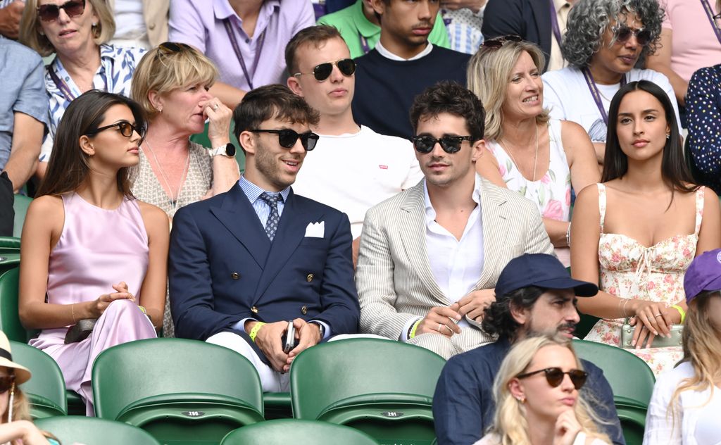 Francisca Gomes, Pierre Gasly, Charles Leclerc and Alexandra Saint Mleux in the Wimbledon audience