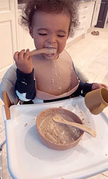baby blake eating porridge