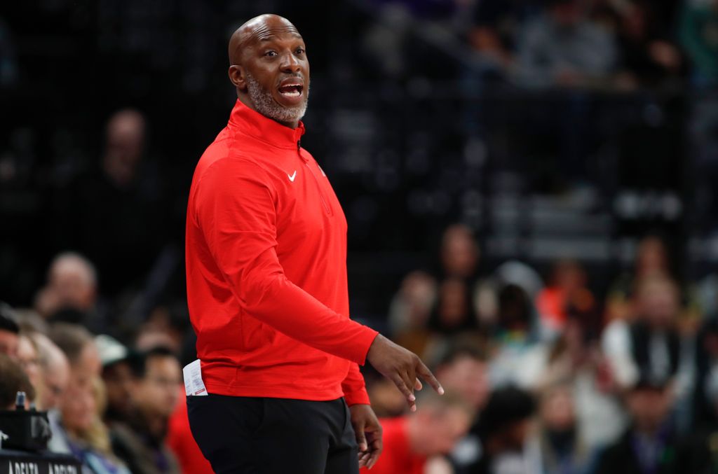 Head coach Chauncy Billups of the Portland Trail Blazers calls in a play during the first half of the preseason game against the Utah Jazz at the Delta Center on October 16, 2025 in Salt Lake City, Utah.