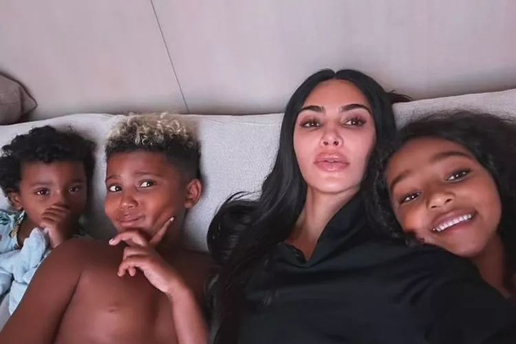 Kim Kardashian with her three kids Chicago, Saint and Psalm