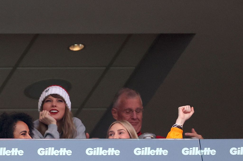 Taylor Swift and Scott Kingsley Swift looks on during a game between the Kansas City Chiefs and the New England Patriots at Gillette Stadium on December 17, 2023 in Foxborough, Massachusetts