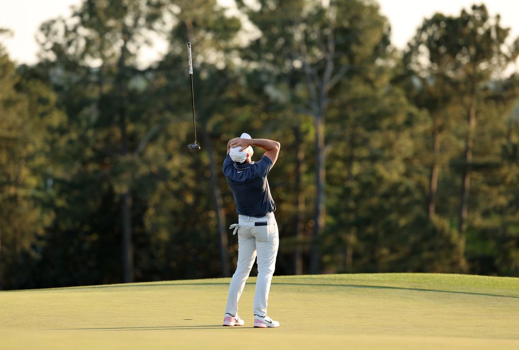 Rory McIlroy of Northern Ireland celebrates winning the 2025 Masters Tournament 