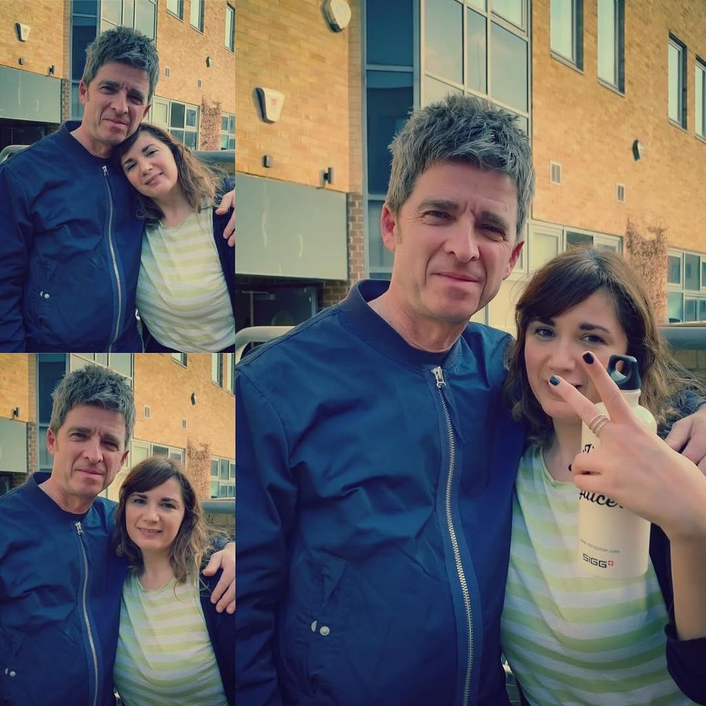 collage of images of Noel Gallagher posing with fan