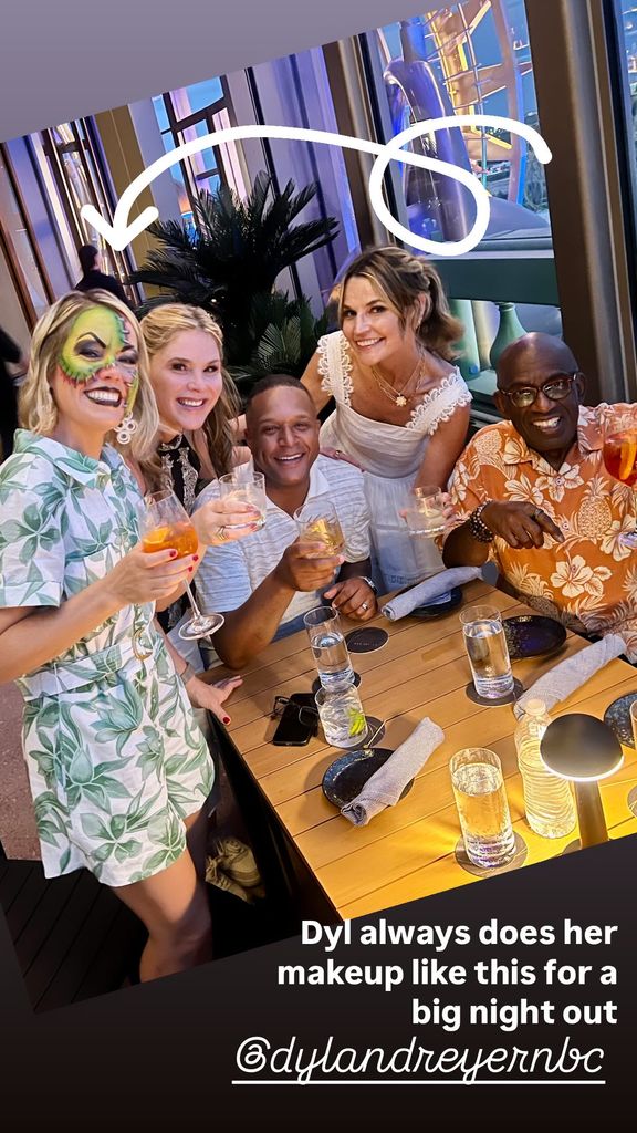 Dylan Dreyer, Al Roker, Savannah Guthrie and Jenna Bush Hager toast to Craig Melvin on his birthday at Universal in Orlando, shared on Instagram Stories