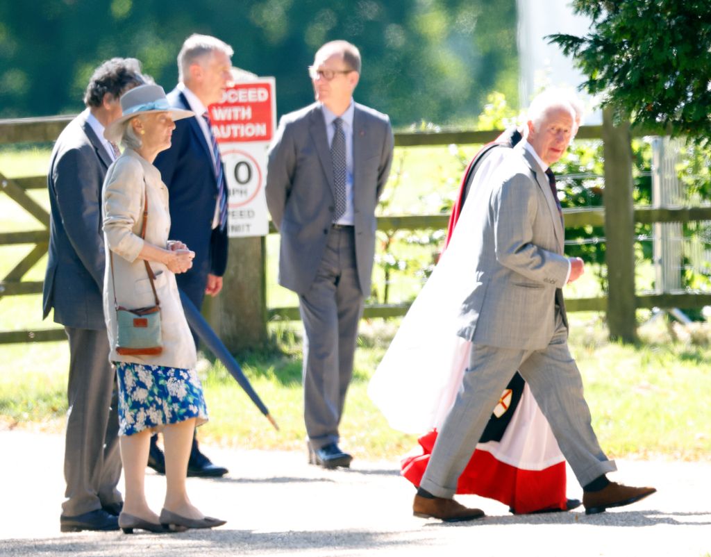 The King spent time to greet onlookers outside the Church of St Mary Magdalene