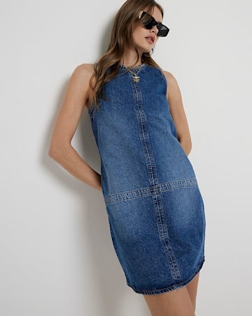 Blue Stitched Denim Shift Mini Dress