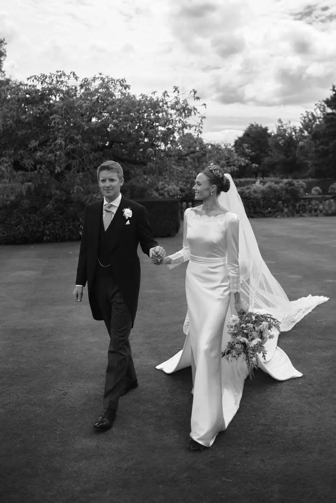Duke of Westminster and Olivia Henson in black and white on their wedding day