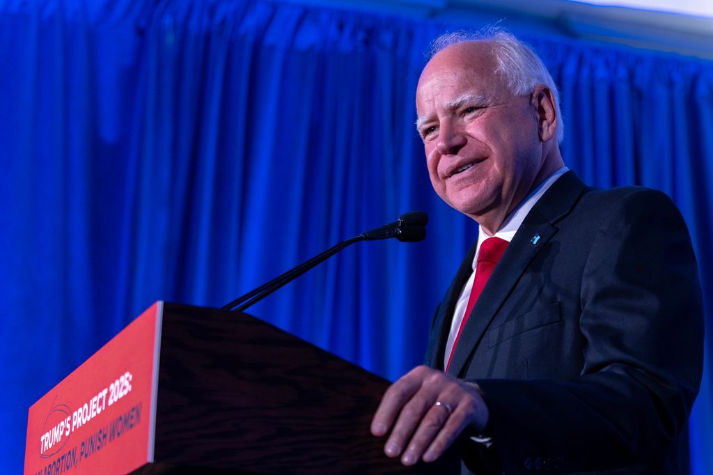Minnesota Gov. Tim Walz speaks at a Biden-Harris campaign and DNC press conference on July 17, 2024 in Milwaukee, Wisconsin