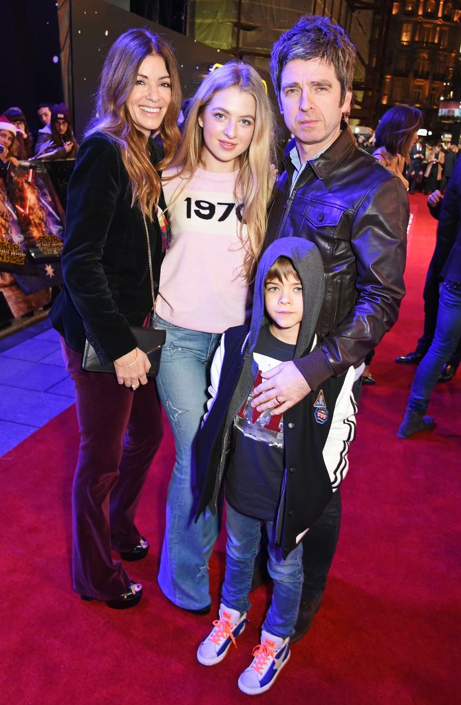 Sara Macdonald, Anais Gallagher, Noel Gallagher and Donovan Gallagher attend the European Premiere of "Star Wars: The Force Awakens" in Leicester Square on December 16, 2015 in London, England