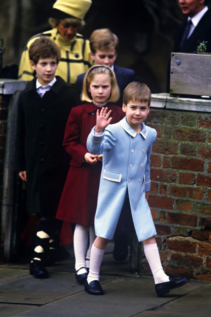 Prince William, Zara Phillips, Lord Frederick Windsor and Peter Phillips attend Christmas Day church service in 1987
