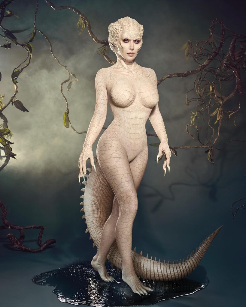 Kim Kardashian dressed as an Albino Alligator for Halloween 2024