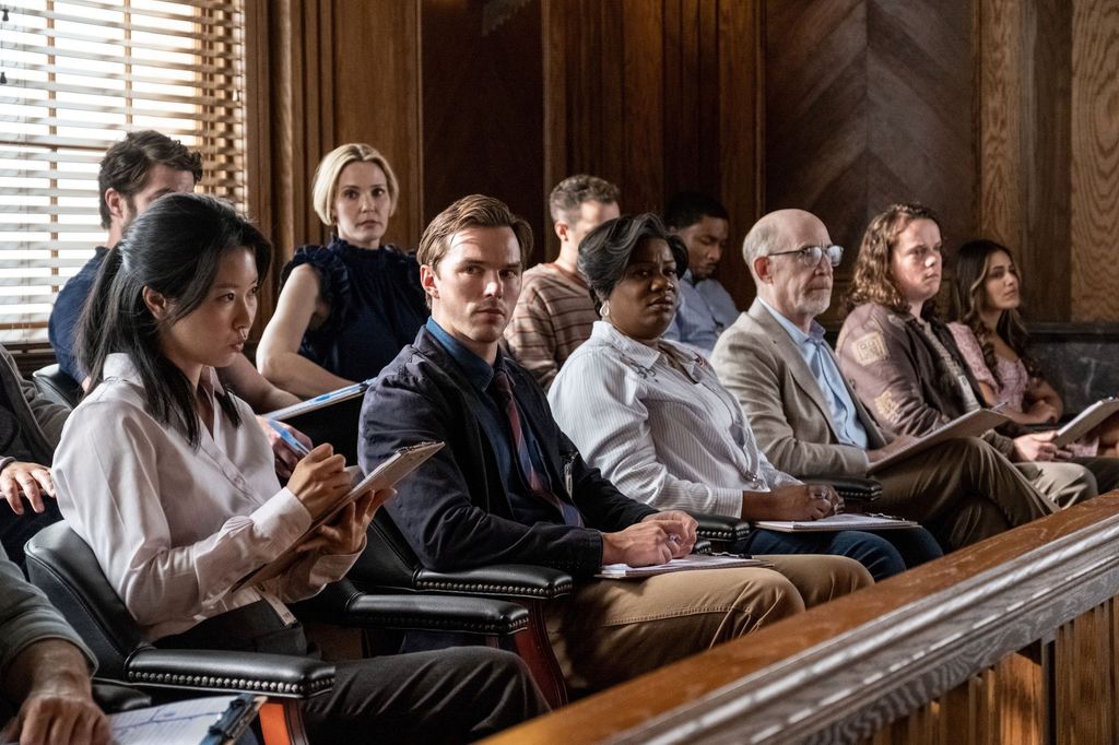 Leslie Bibb, Nicholas Hoult, Adrienne C. Moore and J.K. Simmons in Juror #2
