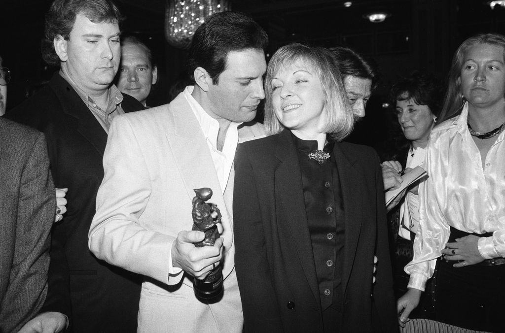 Freddie Mercury of Queen, winners of the Outstanding Contribution to British Music Award, pictured with friend Mary Austin