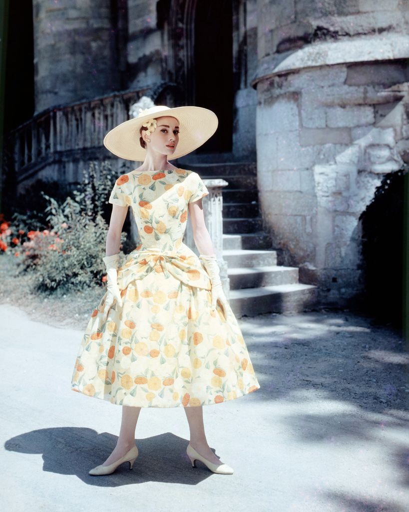 Audrey Hepburn in floral A-line dress