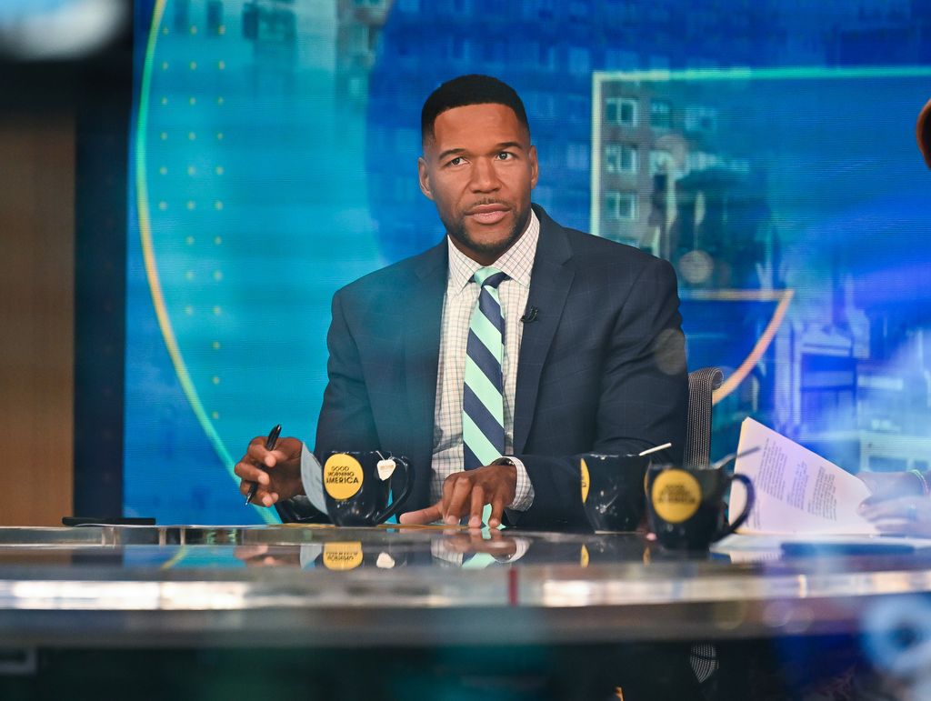 Michael Strahan is seen in studio at ABC's "Good Morning America" in Times Square on August 15, 2024 in New York City