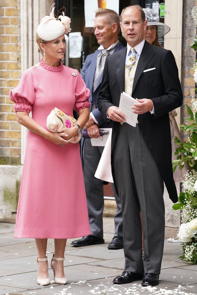 Duchess Sophie in rosy pink at a wedding with edward