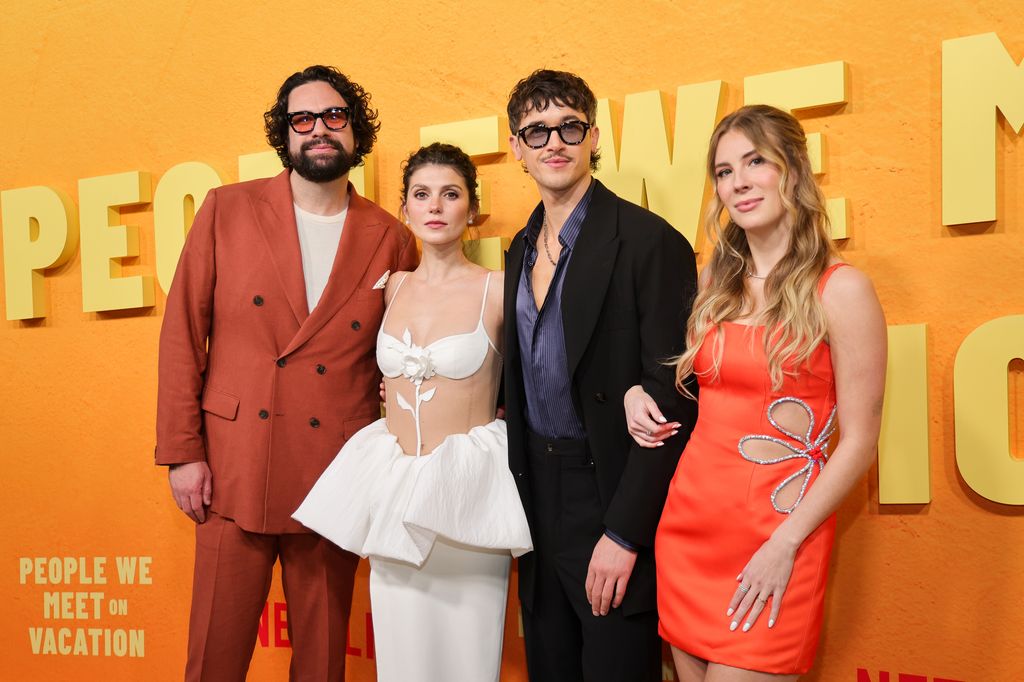 People We Meet on Vacation director Brett Haley, stars Emily Bader andTom Blyth and author Emily Henry at the film premiere 
