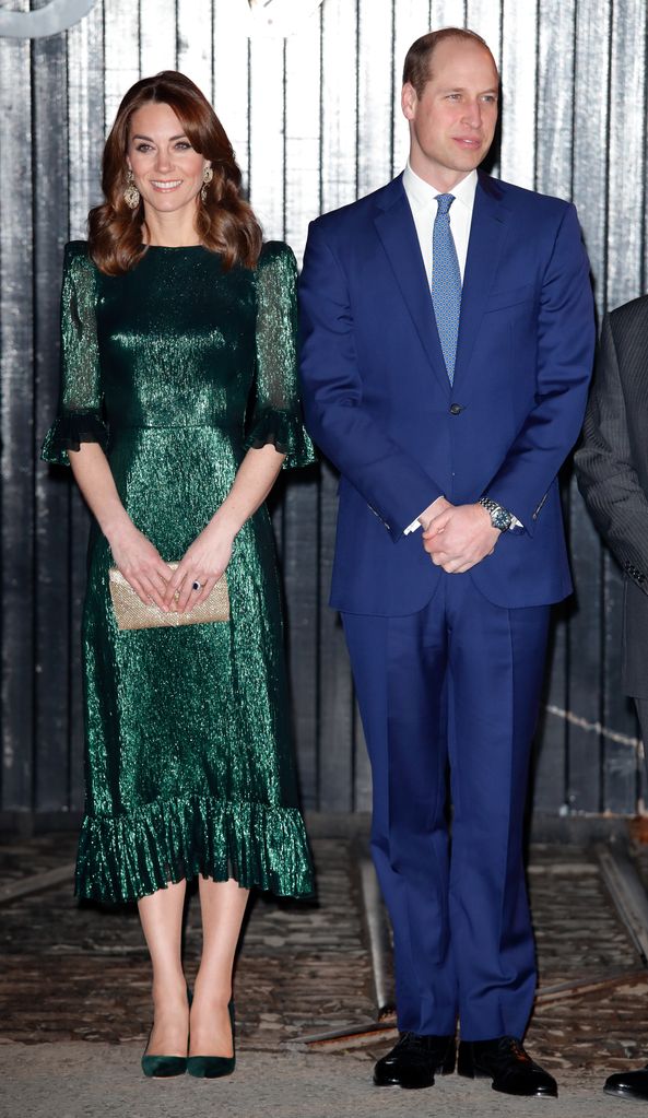 Kate in green dress with william in blue suit