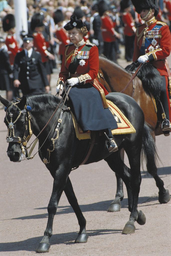 The last time the Queen rode on horseback at Trooping the Colour in 1986